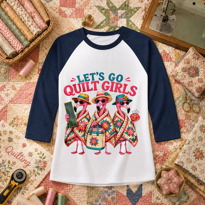 Lets Go Quilt Girls Flamingo Sisters Raglan Sleeve - Navy