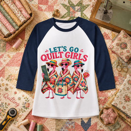 Lets Go Quilt Girls Flamingo Sisters Raglan Sleeve - Navy