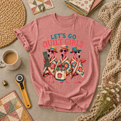 Lets Go Quilt Girls Flamingo Sisters T-Shirt - Heather Mauve