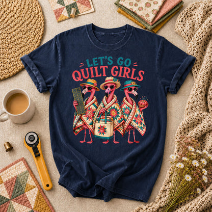 Lets Go Quilt Girls Flamingo Sisters T-Shirt - Navy