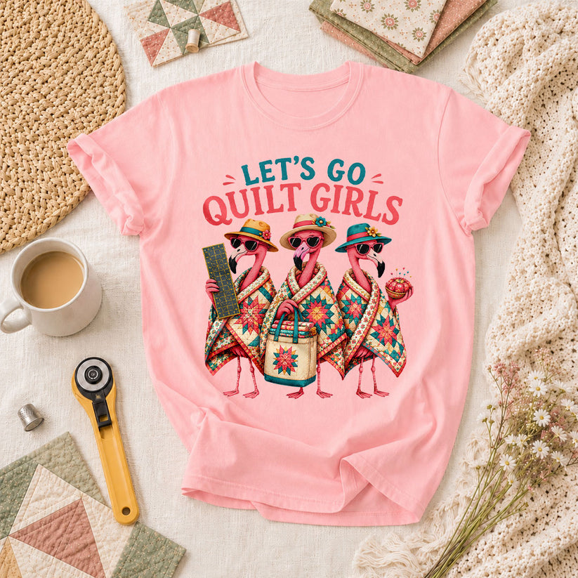 Lets Go Quilt Girls Flamingo Sisters T-Shirt - Pink