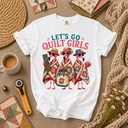 Lets Go Quilt Girls Flamingo Sisters T-Shirt - White