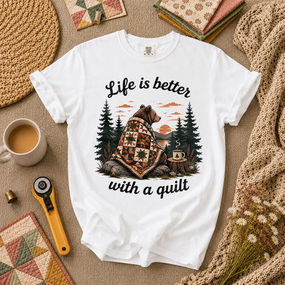 Life Is Better With A Quilt Bear Forest T-Shirt - White