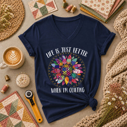 Life Is Just Better When Im Quilting Women's V-Neck - Navy
