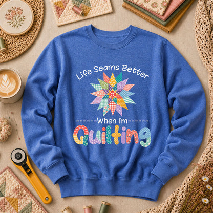 Life Seams Better When I'm Quilting Long Sleeve - Heather True Royal