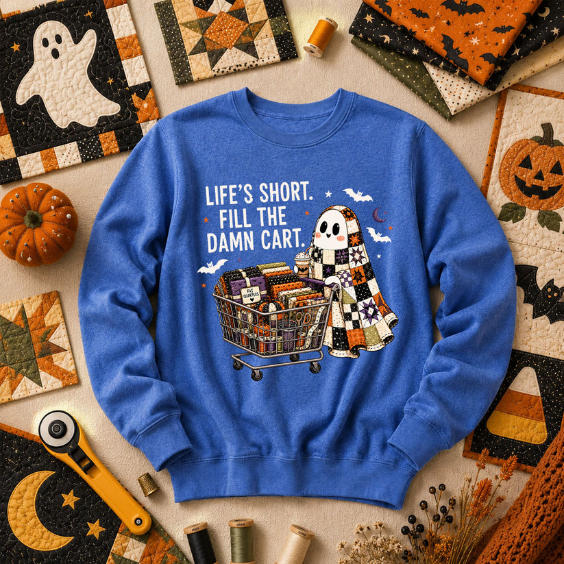 Life's Short Fill The Damn Cart Ghost Long Sleeve - Heather True Royal