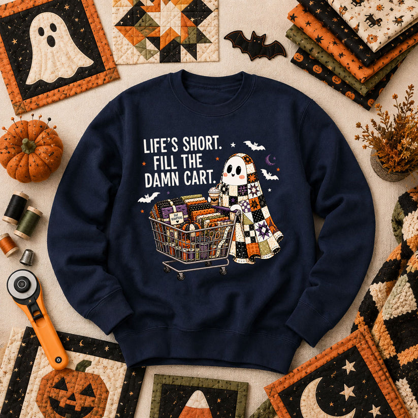 Life's Short Fill The Damn Cart Ghost Long Sleeve - Navy