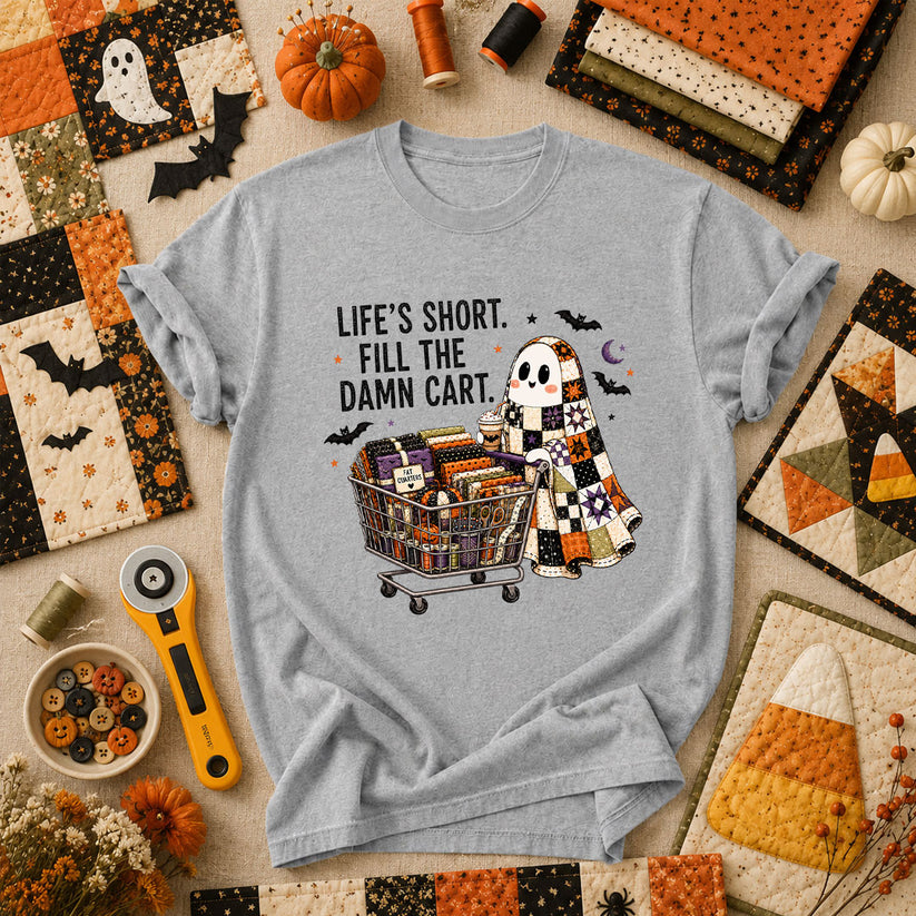 Life's Short Fill The Damn Cart Ghost T-Shirt - Athletic Heather