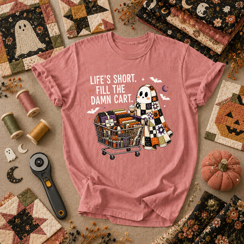 Life's Short Fill The Damn Cart Ghost T-Shirt - Heather Mauve