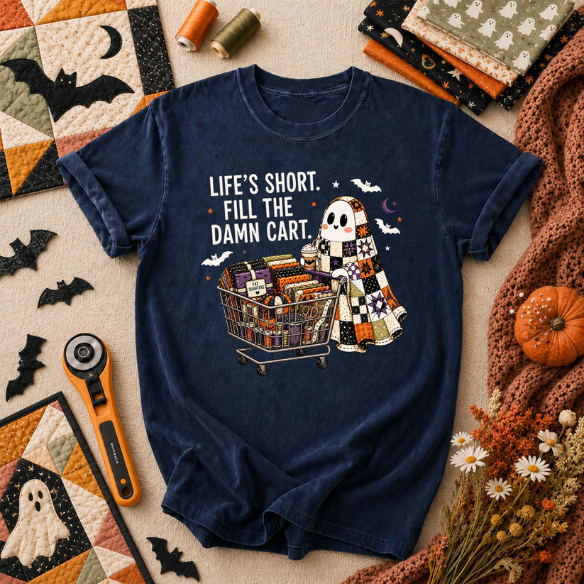 Life's Short Fill The Damn Cart Ghost T-Shirt - Navy