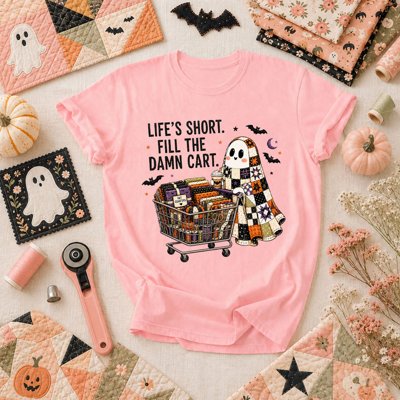 Life's Short Fill The Damn Cart Ghost T-Shirt - Pink
