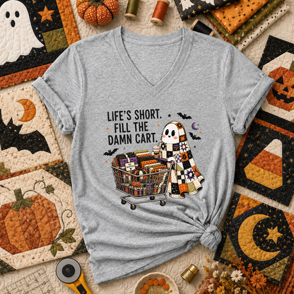Life's Short Fill The Damn Cart Ghost Women's V-Neck - Athletic Heather