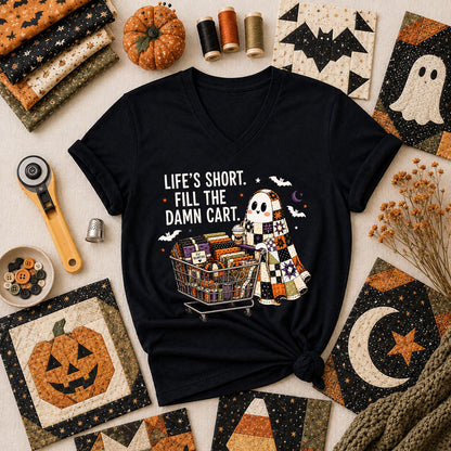 Life's Short Fill The Damn Cart Ghost Women's V-Neck - Black