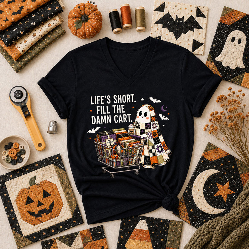Life's Short Fill The Damn Cart Ghost Women's V-Neck - Black