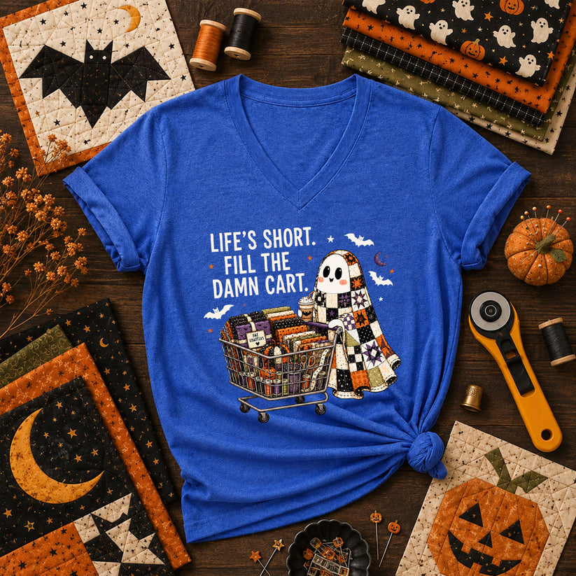 Life's Short Fill The Damn Cart Ghost Women's V-Neck - Heather True Royal