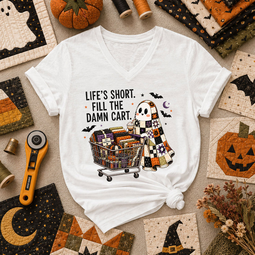 Life's Short Fill The Damn Cart Ghost Women's V-Neck - White