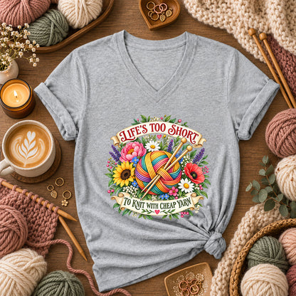 Life's Too Short To Knit With Cheap Yarn Women's V-Neck - Athletic Heather