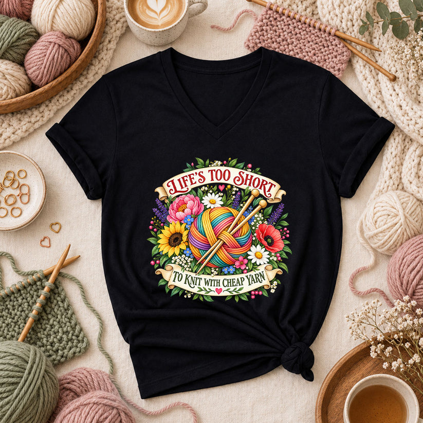 Life's Too Short To Knit With Cheap Yarn Women's V-Neck - Black