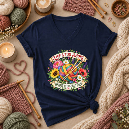 Life's Too Short To Knit With Cheap Yarn Women's V-Neck - Navy