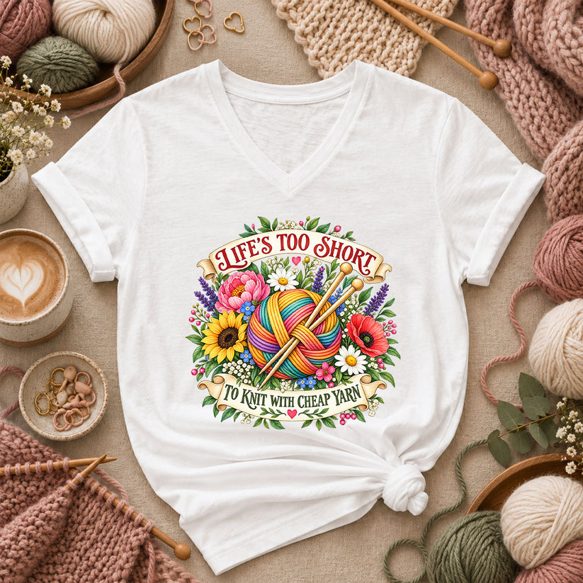 Life's Too Short To Knit With Cheap Yarn Women's V-Neck - White