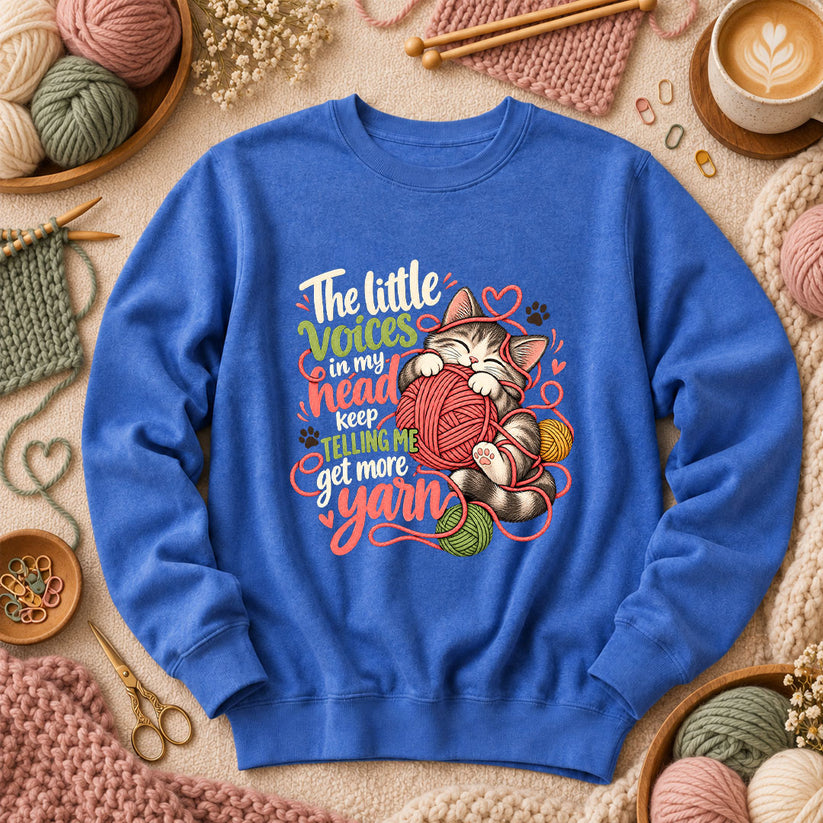 Little Voices Tell Me Get More Yarn Long Sleeve - Heather True Royal
