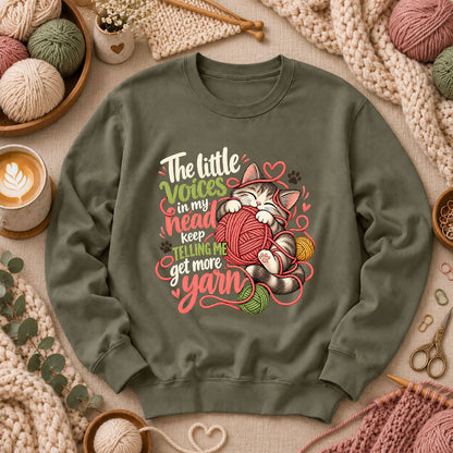 Little Voices Tell Me Get More Yarn Long Sleeve - Military Green