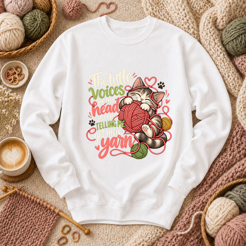 Little Voices Tell Me Get More Yarn Long Sleeve - White