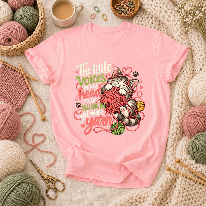 Little Voices Tell Me Get More Yarn T-Shirt - Pink