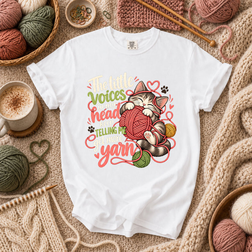 Little Voices Tell Me Get More Yarn T-Shirt - White