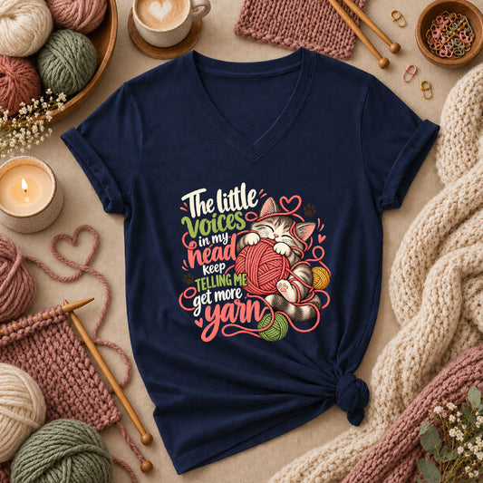 Little Voices Tell Me Get More Yarn Women's V-Neck - Navy
