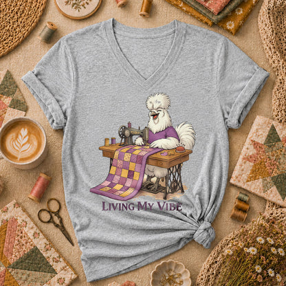 Living My Vibe Quilter Women's V-Neck - Athletic Heather