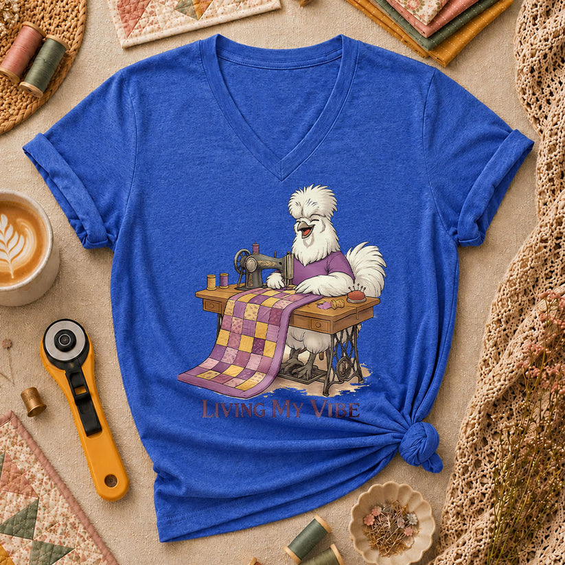 Living My Vibe Quilter Women's V-Neck - Heather True Royal