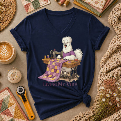 Living My Vibe Quilter Women's V-Neck - Navy