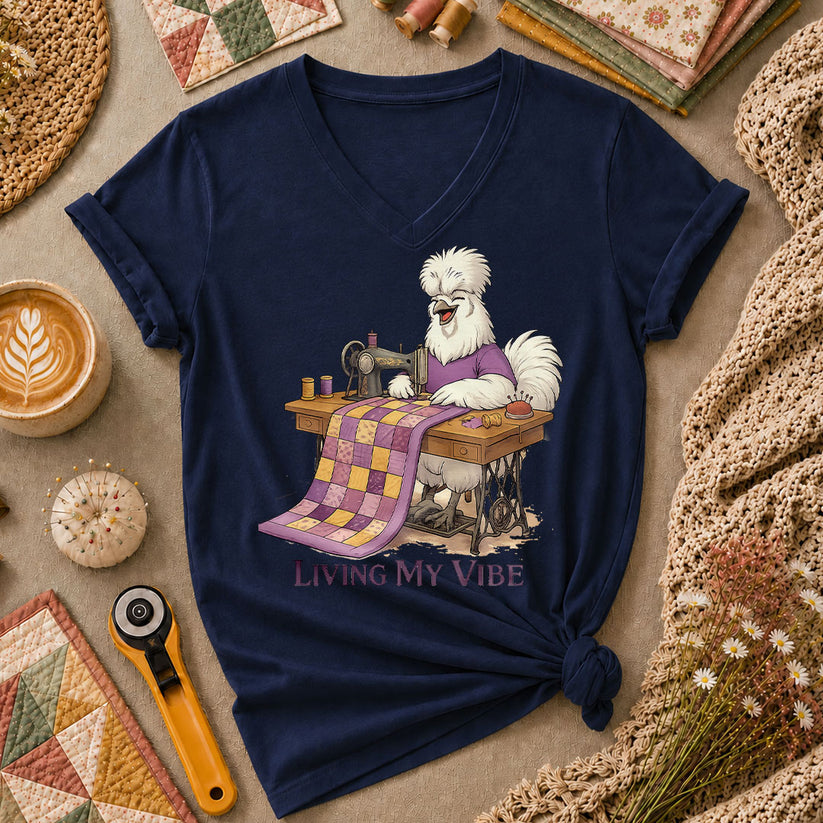 Living My Vibe Quilter Women's V-Neck - Navy