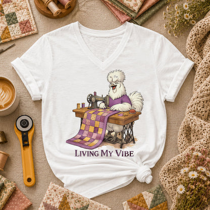 Living My Vibe Quilter Women's V-Neck - White