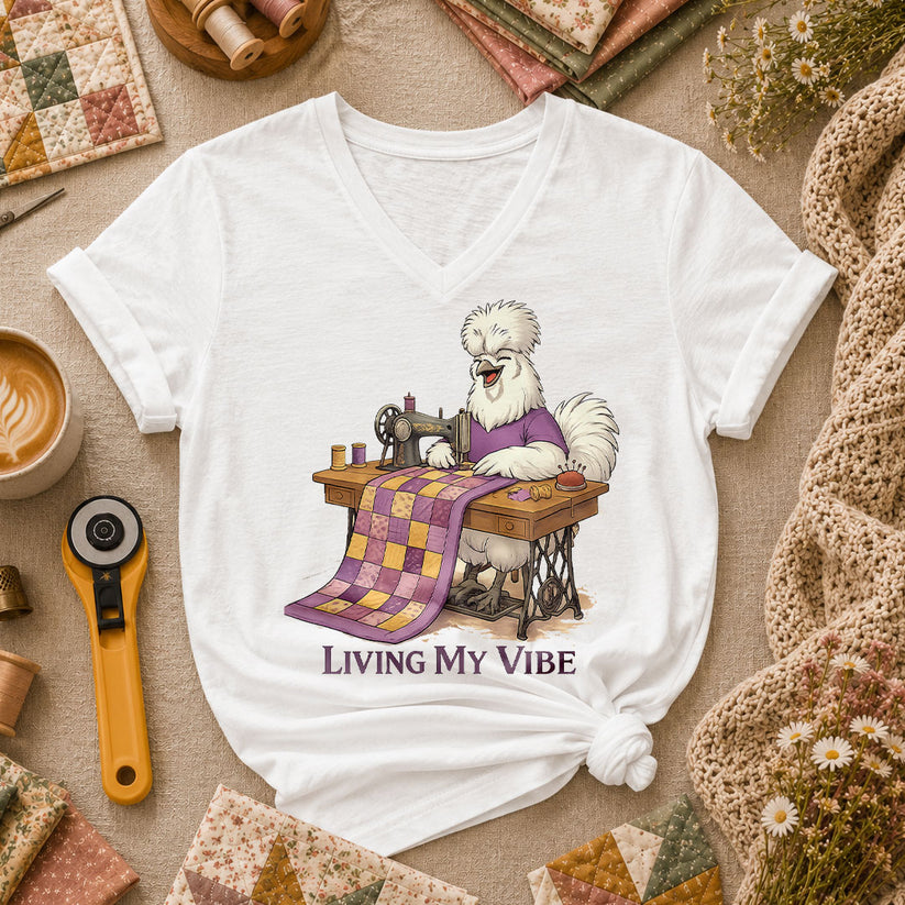 Living My Vibe Quilter Women's V-Neck - White