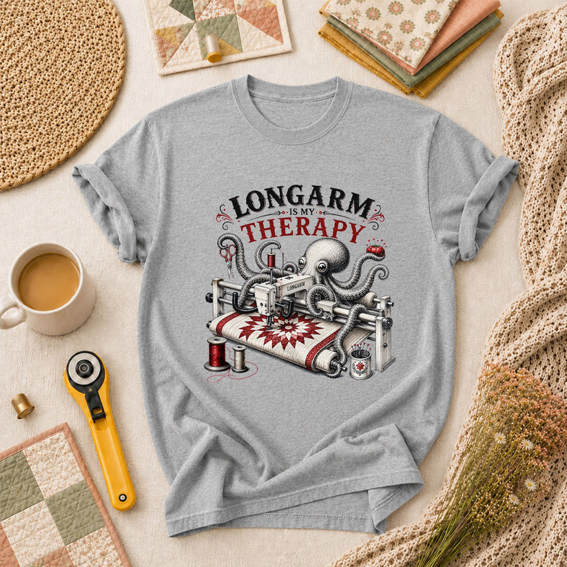 Longarm Is My Therapy Octopus Quilter T-Shirt - Athletic Heather