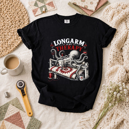 Longarm Is My Therapy Octopus Quilter T-Shirt - Black