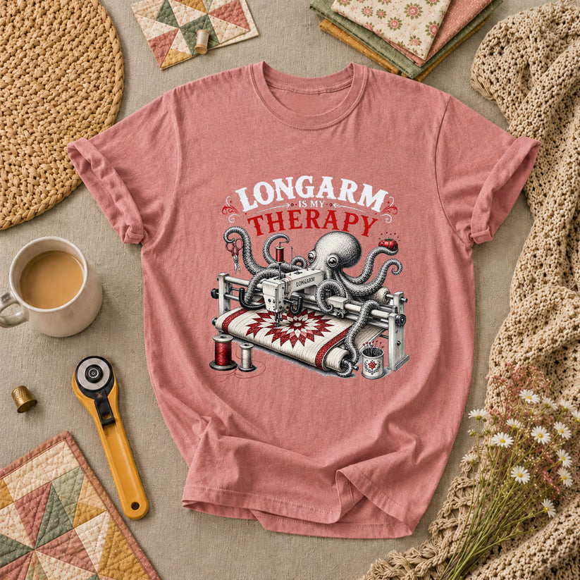 Longarm Is My Therapy Octopus Quilter T-Shirt - Heather Mauve
