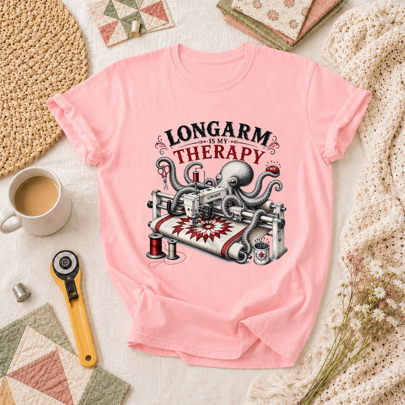 Longarm Is My Therapy Octopus Quilter T-Shirt - Pink