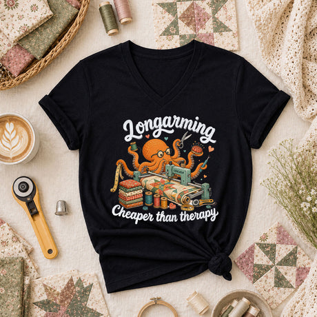 Longarming Cheaper Than Therapy Octopus Quilter Women's V-Neck
