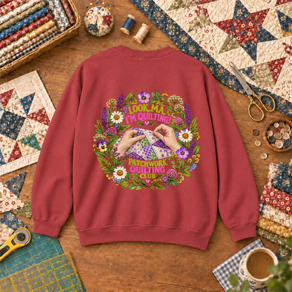 Look Ma I'm Quilting Patchwork Quilting Club Sweatshirt - Heather Red