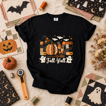 Love Fall Yall Pumpkin Halloween T-Shirt - Black