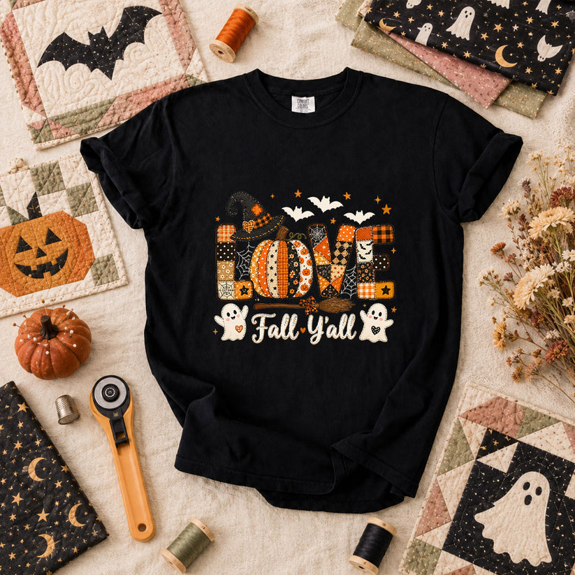 Love Fall Yall Pumpkin Halloween T-Shirt - Black