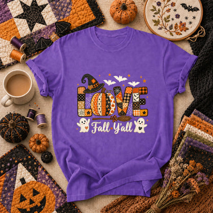 Love Fall Yall Pumpkin Halloween T-Shirt - Heather Team Purple