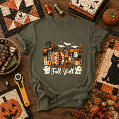 Love Fall Yall Pumpkin Halloween T-Shirt - Military Green