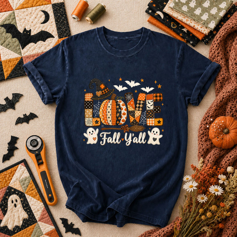 Love Fall Yall Pumpkin Halloween T-Shirt - Navy