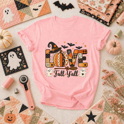 Love Fall Yall Pumpkin Halloween T-Shirt - Pink