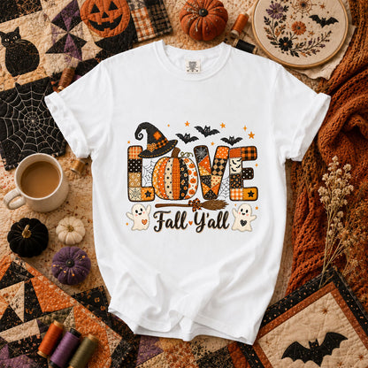 Love Fall Yall Pumpkin Halloween T-Shirt - White