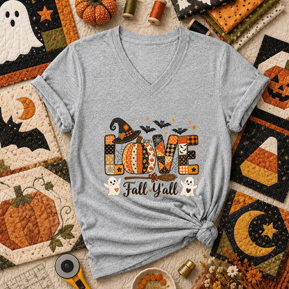 Love Fall Yall Pumpkin Halloween Women's V-Neck - Athletic Heather